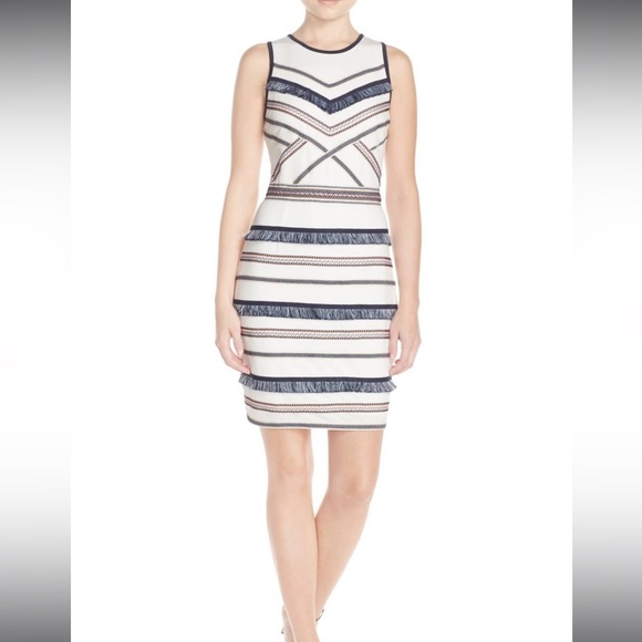 Adelyn Rae- Blue and White Fringe Dress - Picture 2 of 7